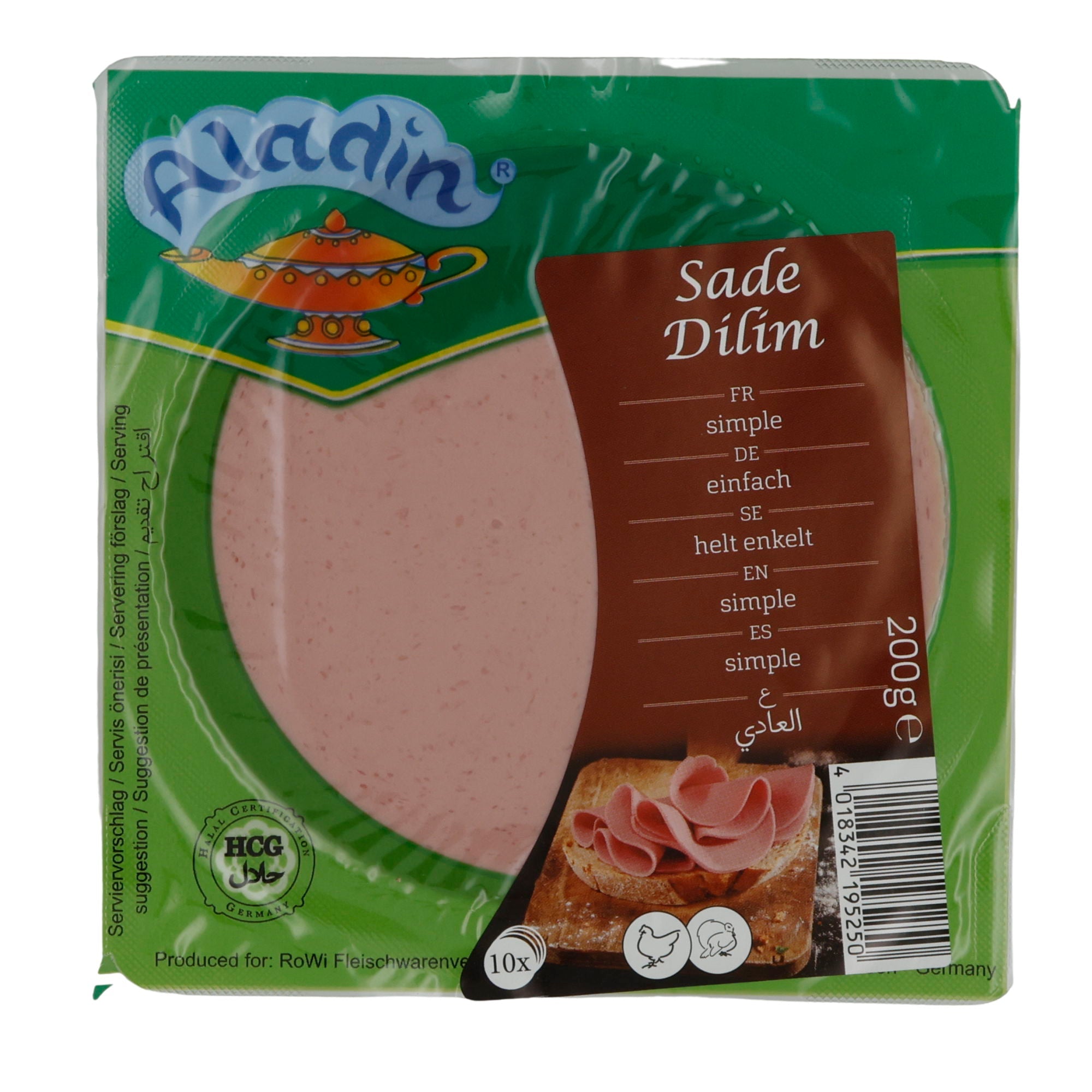 Geflügelwurst Aladin | Sade Dilim | Halal, Aufschnitt für Mahlzeiten | 200 g ALADIN